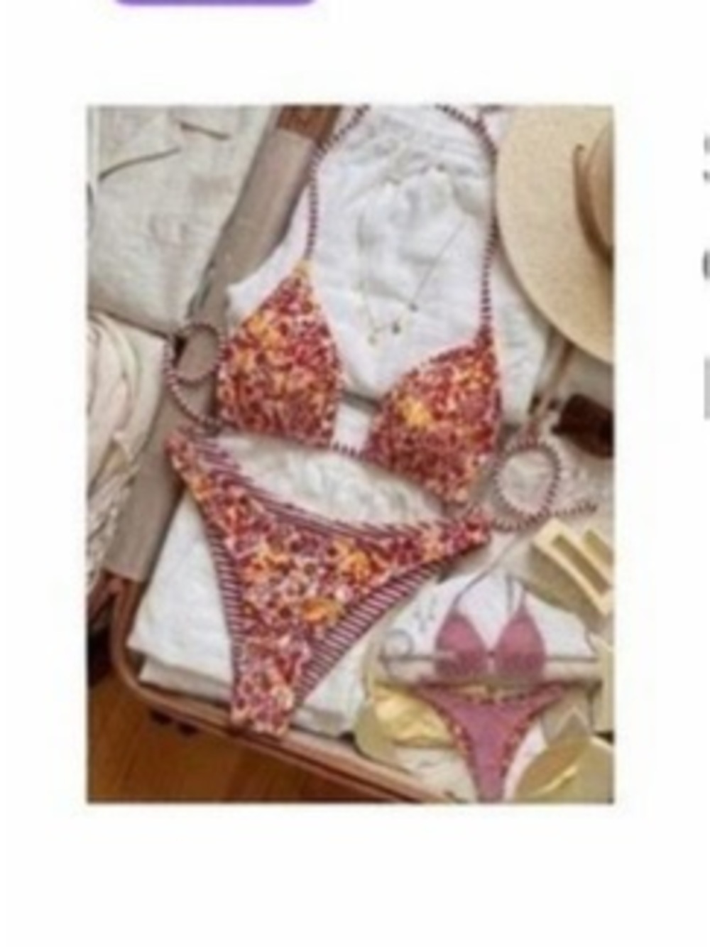SHEIN Ribbed Starfish Decor Halter Triangle Bikini Set Cream